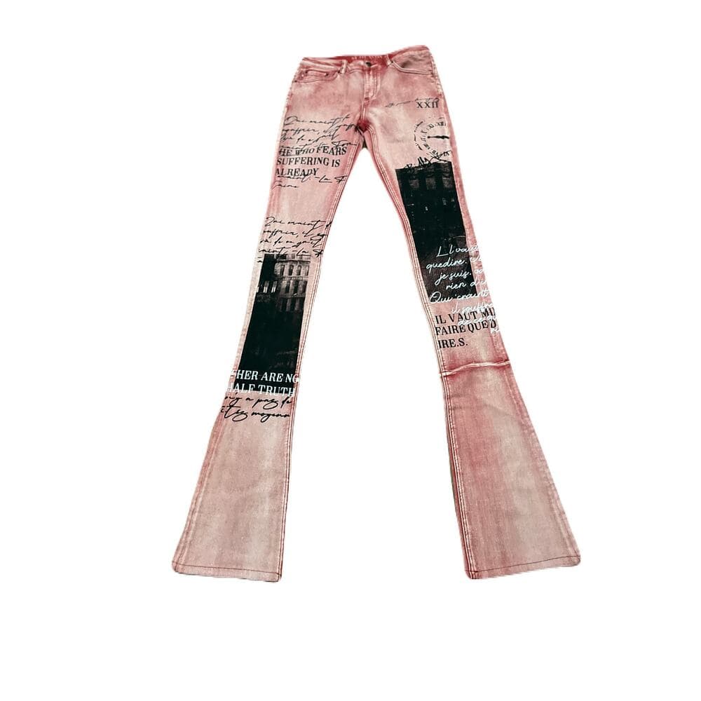 Si Tu Veux Red Superstack Men’s Jean’s Size 32 with Black design on the legs