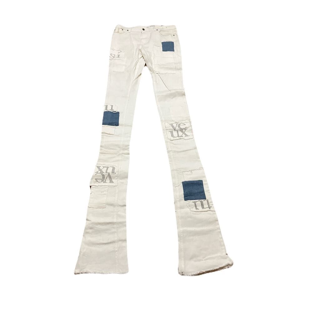 Si Tu Veux White Superstack Jeans With Blue patches Size 36