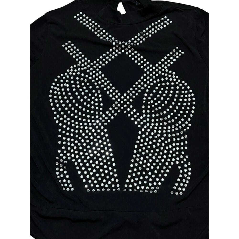 Haute Monde Black Long Sleeve Shirt With Diamond’s On The Chest