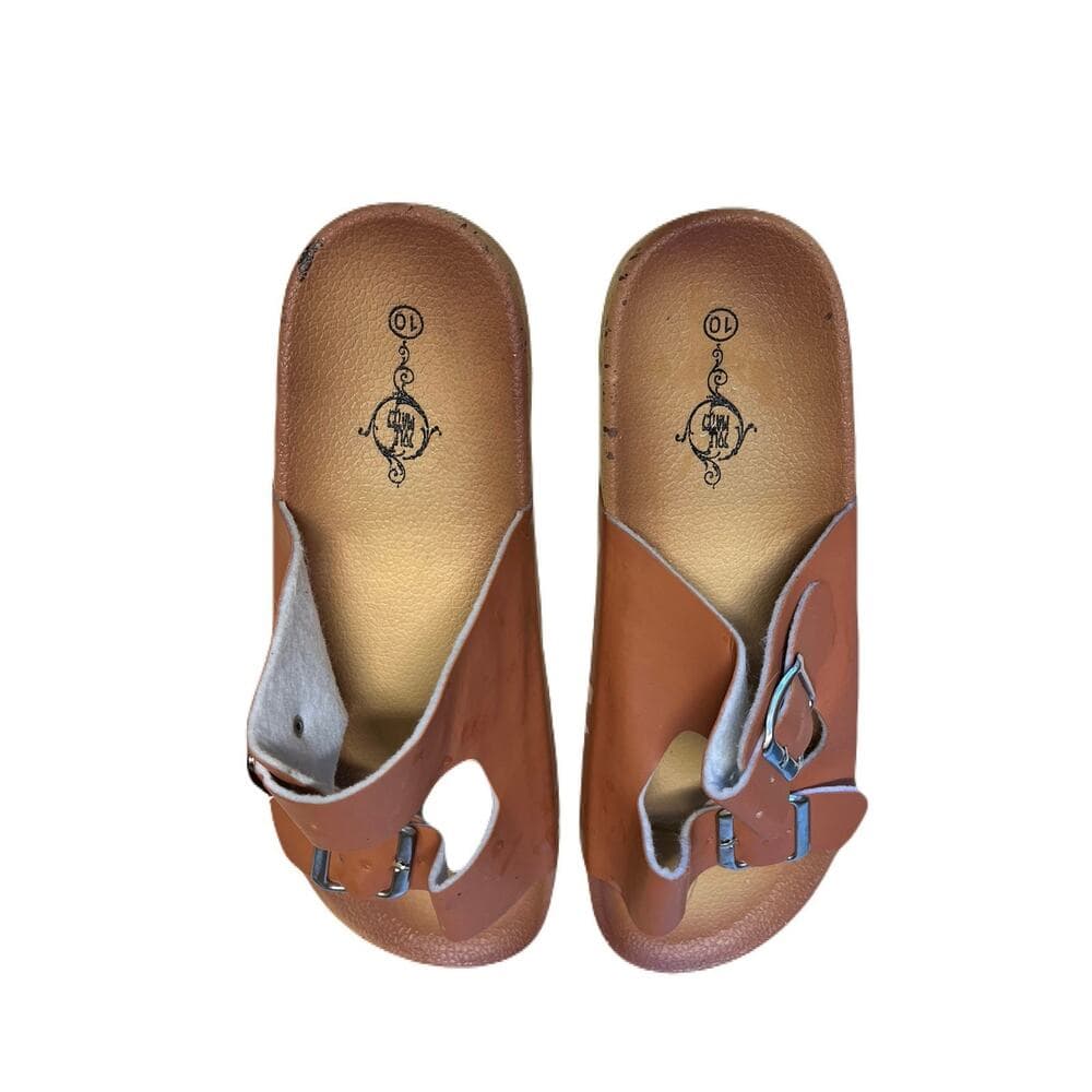 Womens Size 10 Tan Buckle Sandals - Slip On - Flip Flop Shoes