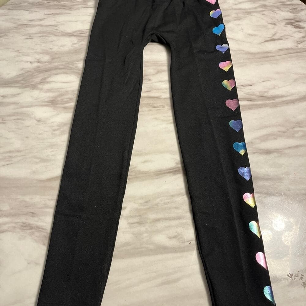 Girls Foil Heart Fleece Lined Leggings 2-Pack - Black
