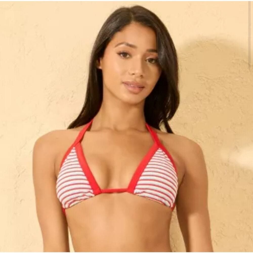 Women's Pucker Contrast Binding Triangle Bikini Top - Wild Fable Red