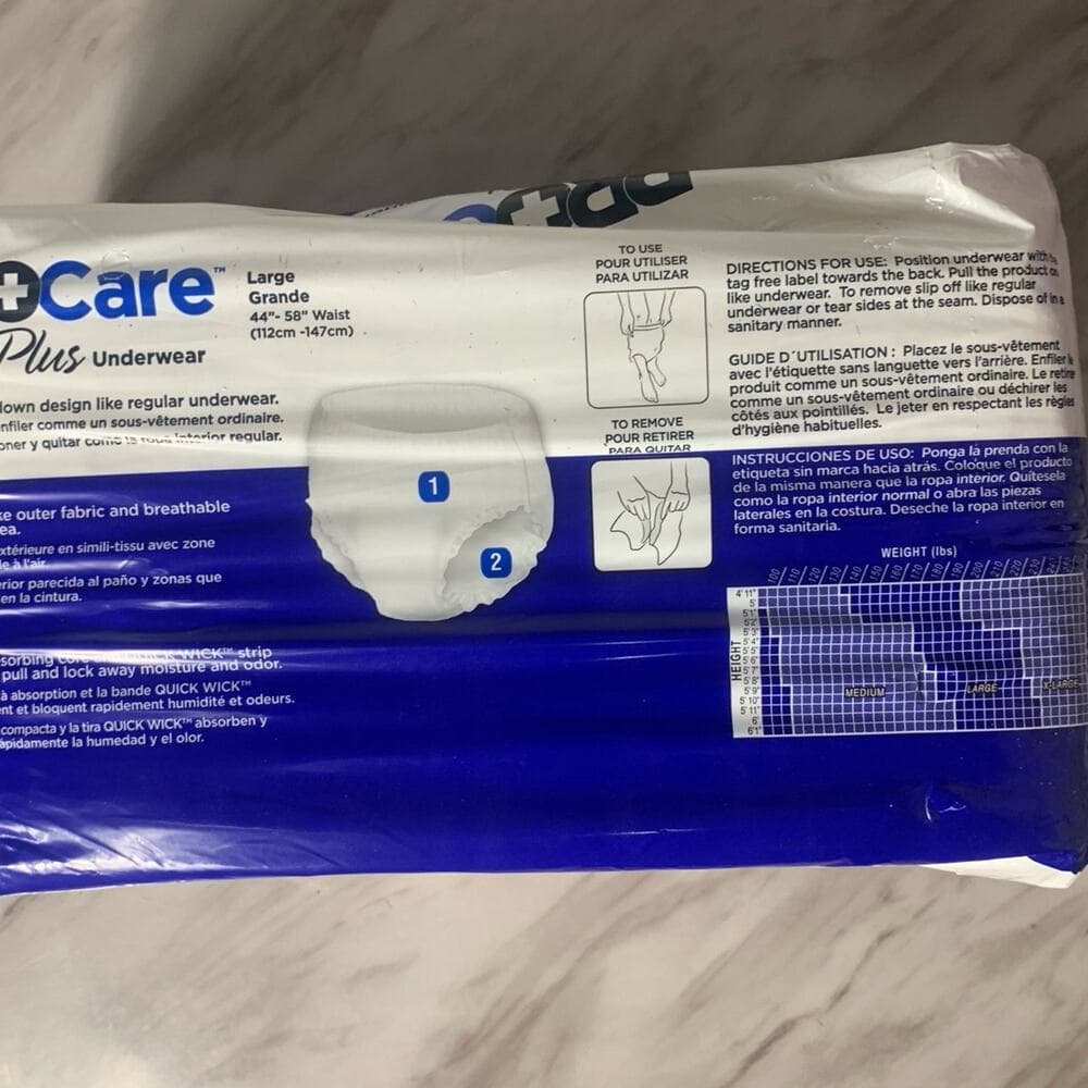 AdultDiapersPROCARE Plus Size Large 44”-58”