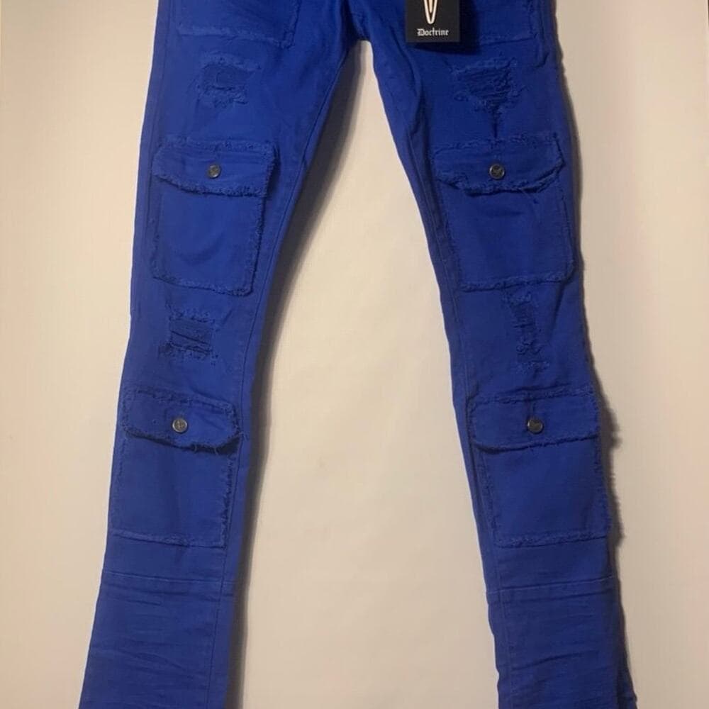 Doctrine Savant Super Stacked Cargo Jeans Royal Blue Size 34