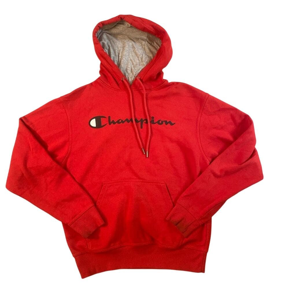 Champion Men's Powerblend Fleece Pullover Hoodie Script Logo Red/Black
