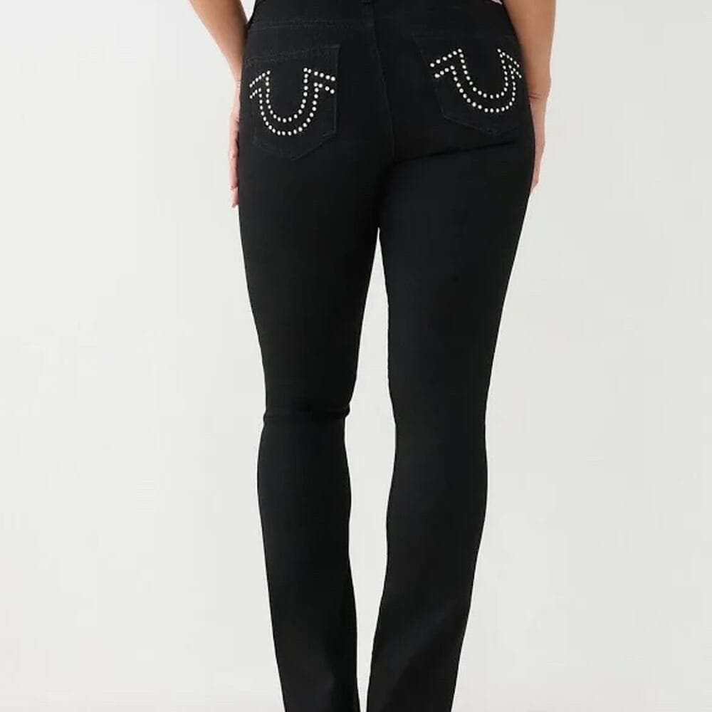 True Religion Women's Becca Crystal Studs Bootcut Stretch Jeans in Black Rinse