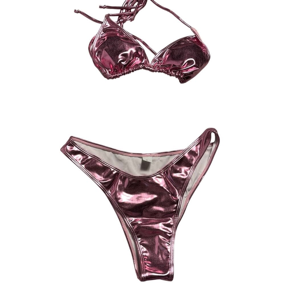 Women’s Metallic Bikini Bottom Set Pink Size Medium