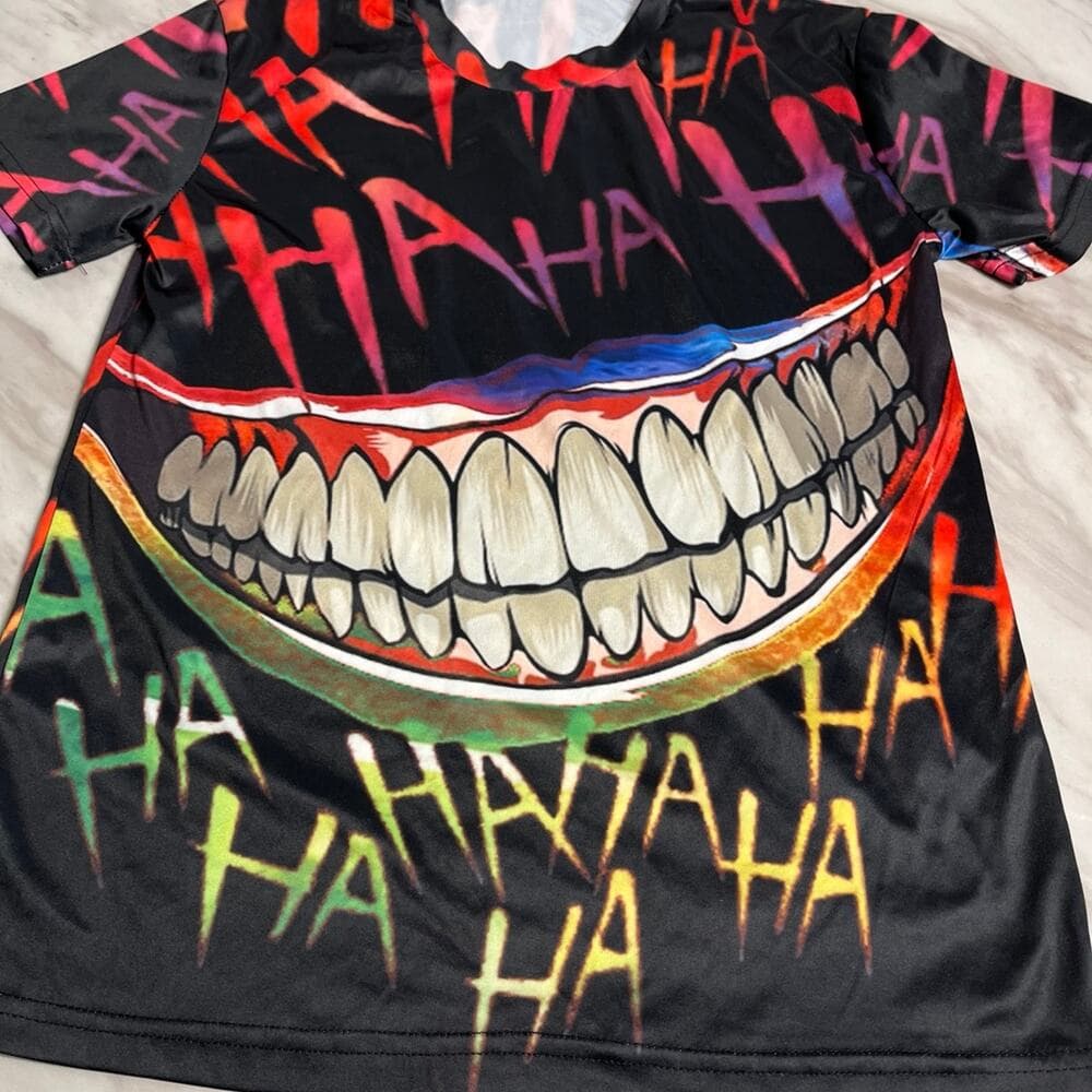 Joker Shirt L Black All Over Print Ha Ha Killing Joke Crazy Print Double-Sided