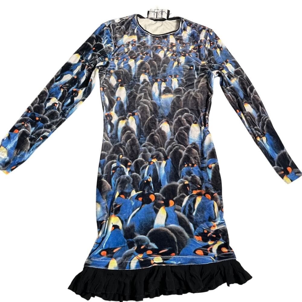 Nicole Miller Dress Size Small Mini Animal Print Pinguin Fluffy Sretchy