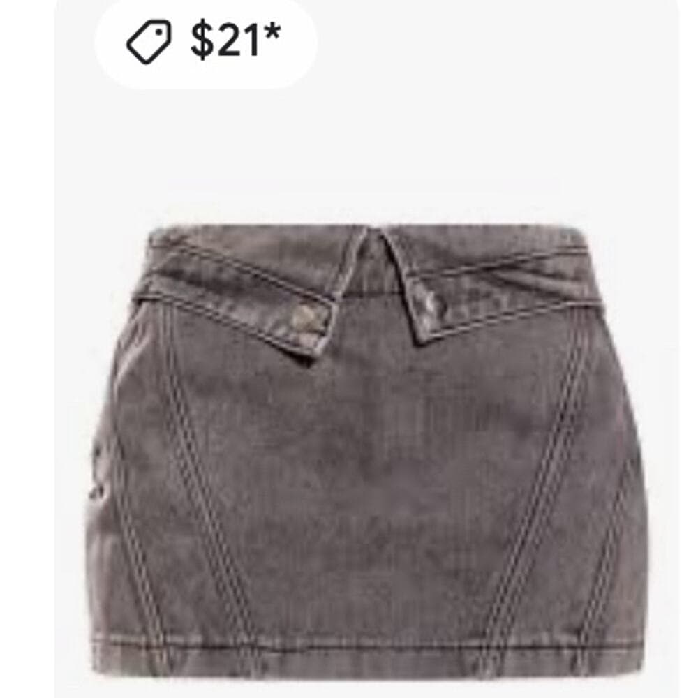 Washed Grey Biker Waistband Detail Denim Mini Skirt