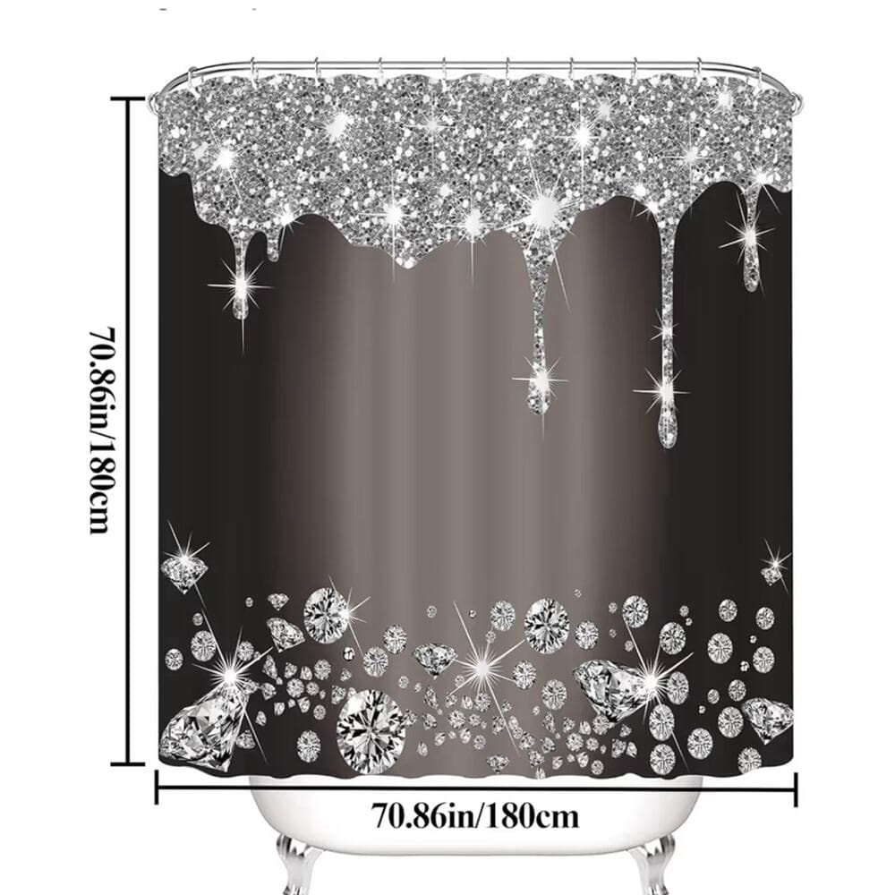 Glitter Diamond Shower Curtain With 12 Hooks