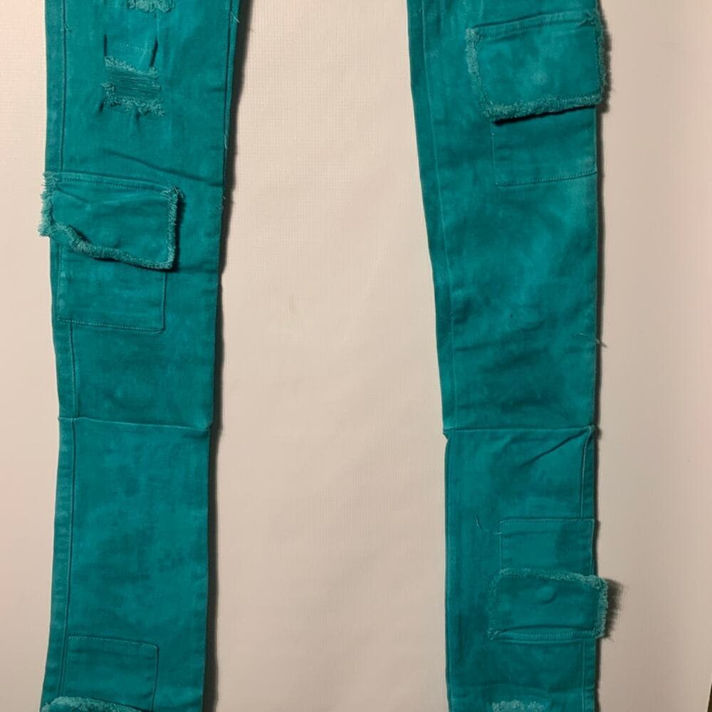 Si Tu Veux Superstack Teal Mens Jeans Size 32