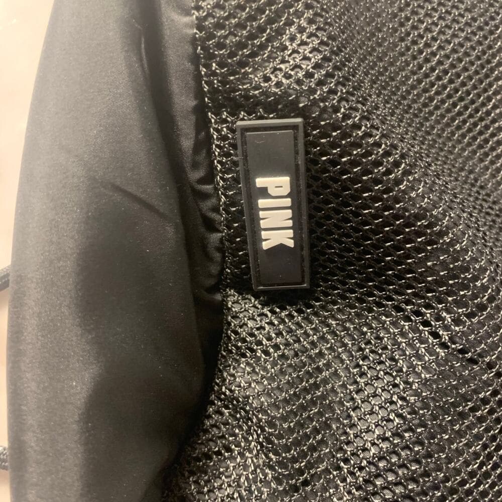 Pink Victoria's Secret Drawstring Collegiate Backpack Mesh Pockets Black