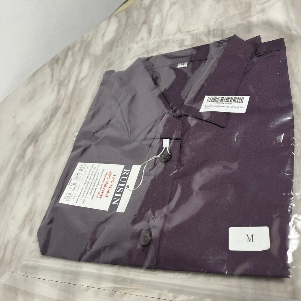 Ruisin Plain Button Down Shirts for Women Formal Work Dress Top Dark purple M