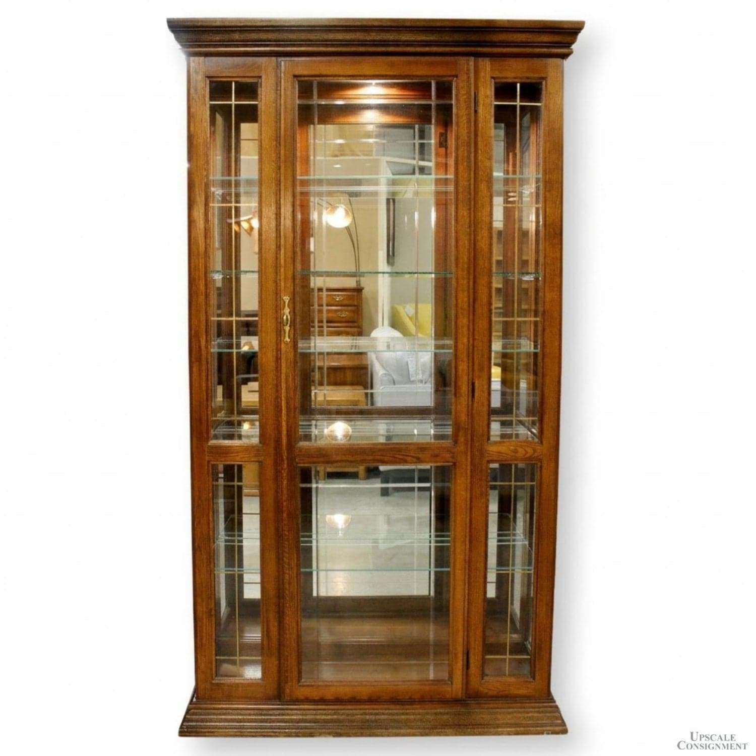 Oak & Etched Glass Curio Cabinet - Dark Oak