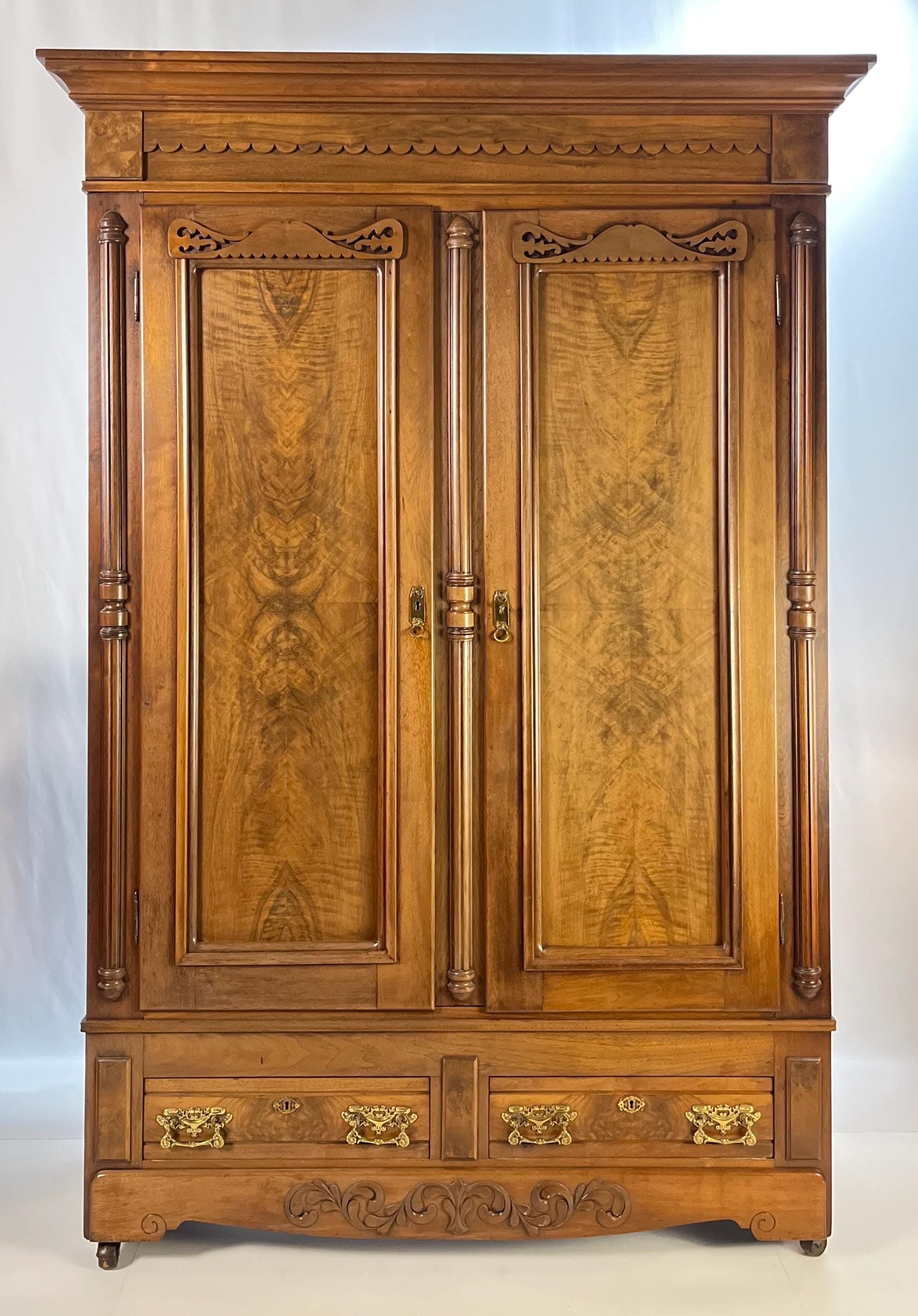 Grand 19th Century "Knock-Down" Burl Walnut Armoire