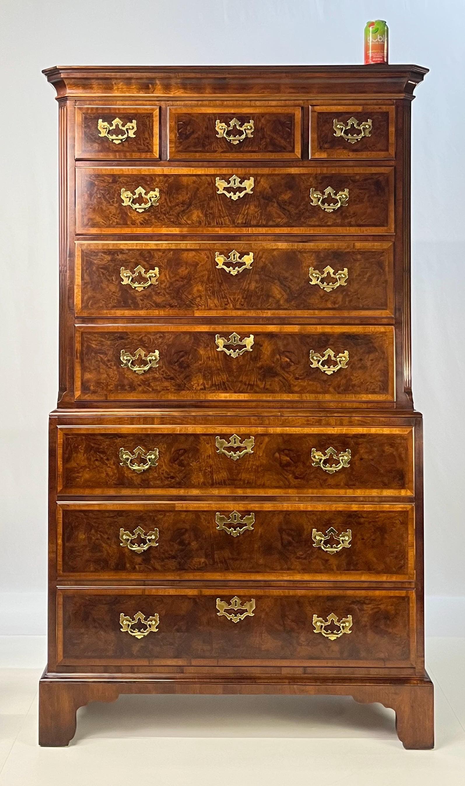Henredon Aston Court Banded Mahogany and Burlwood Chest on Chest