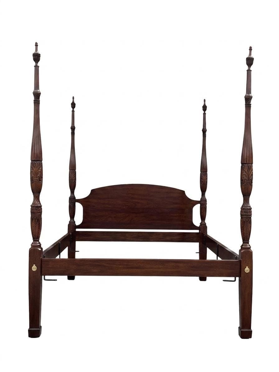 Henkel Harris Virginia Galleries Solid Mahogany Rice Carved Queen Bed