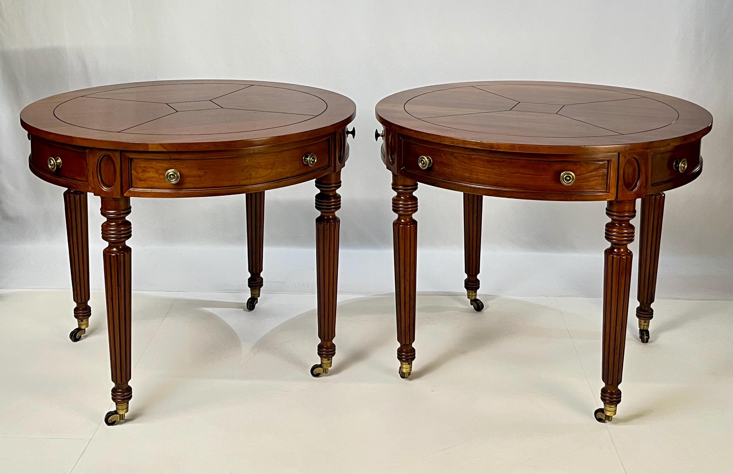 Pair of Henredon Registry Collection Solid Cherry Regency Drum Tables