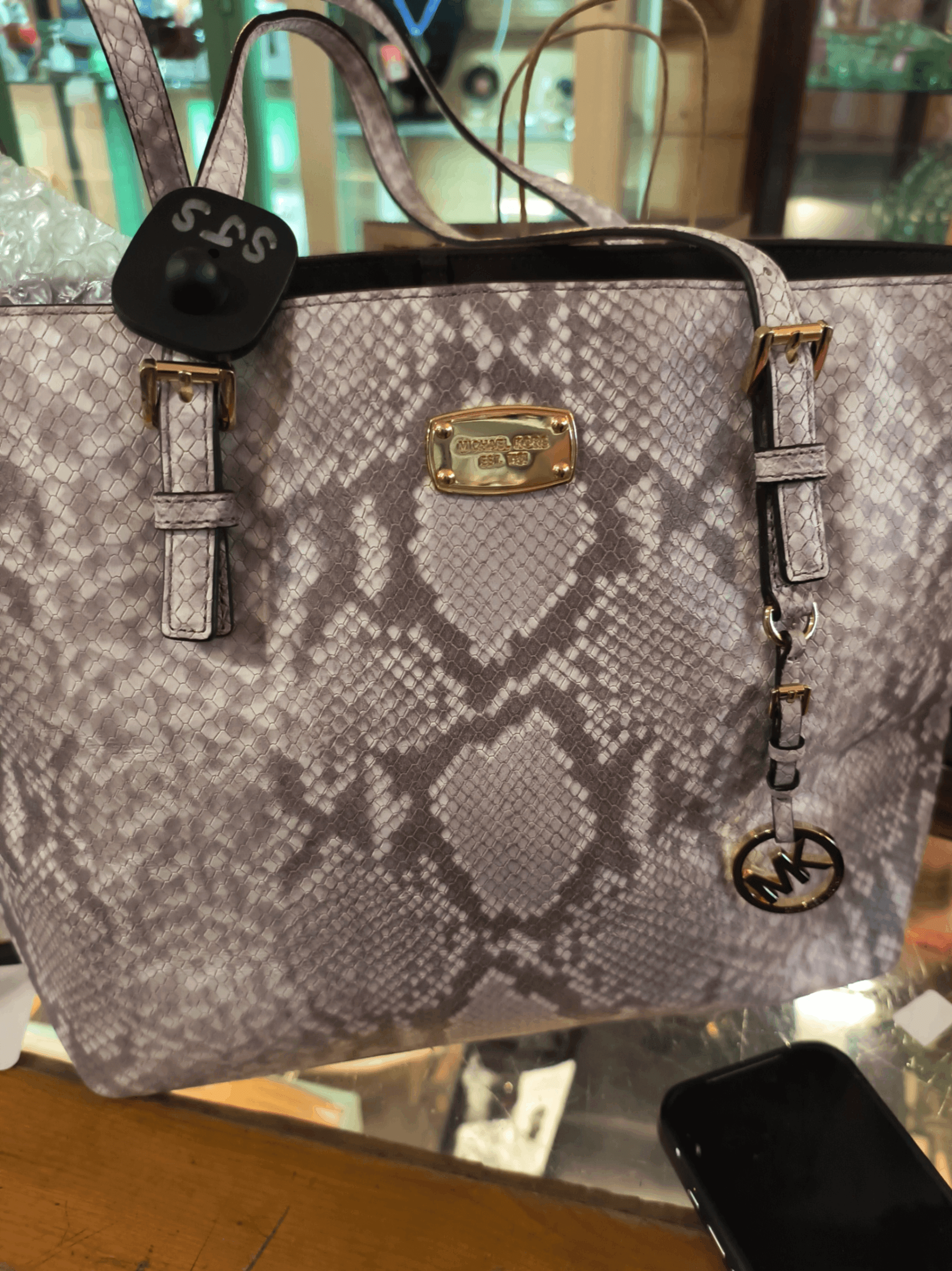 Michael Kors Snakeskin Tote Bag with Gold Accents