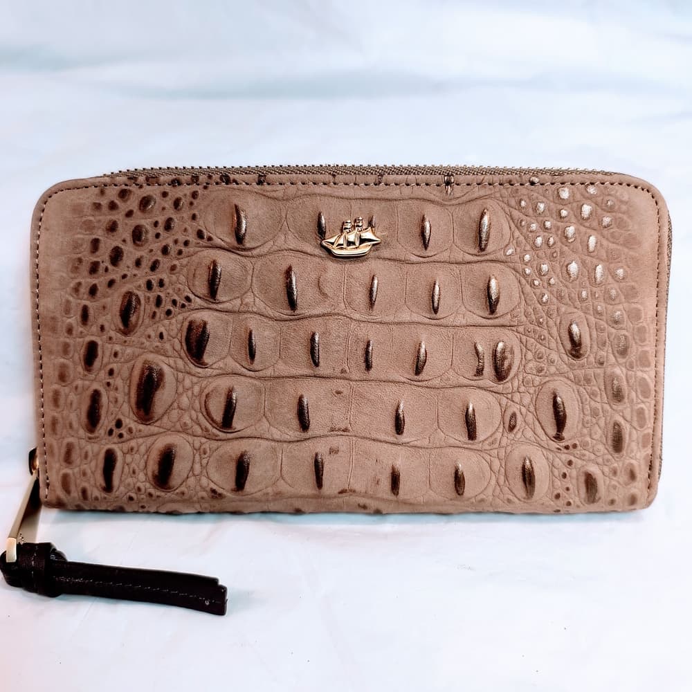BRAHMIN New Croc Embossed Wallet in Tan