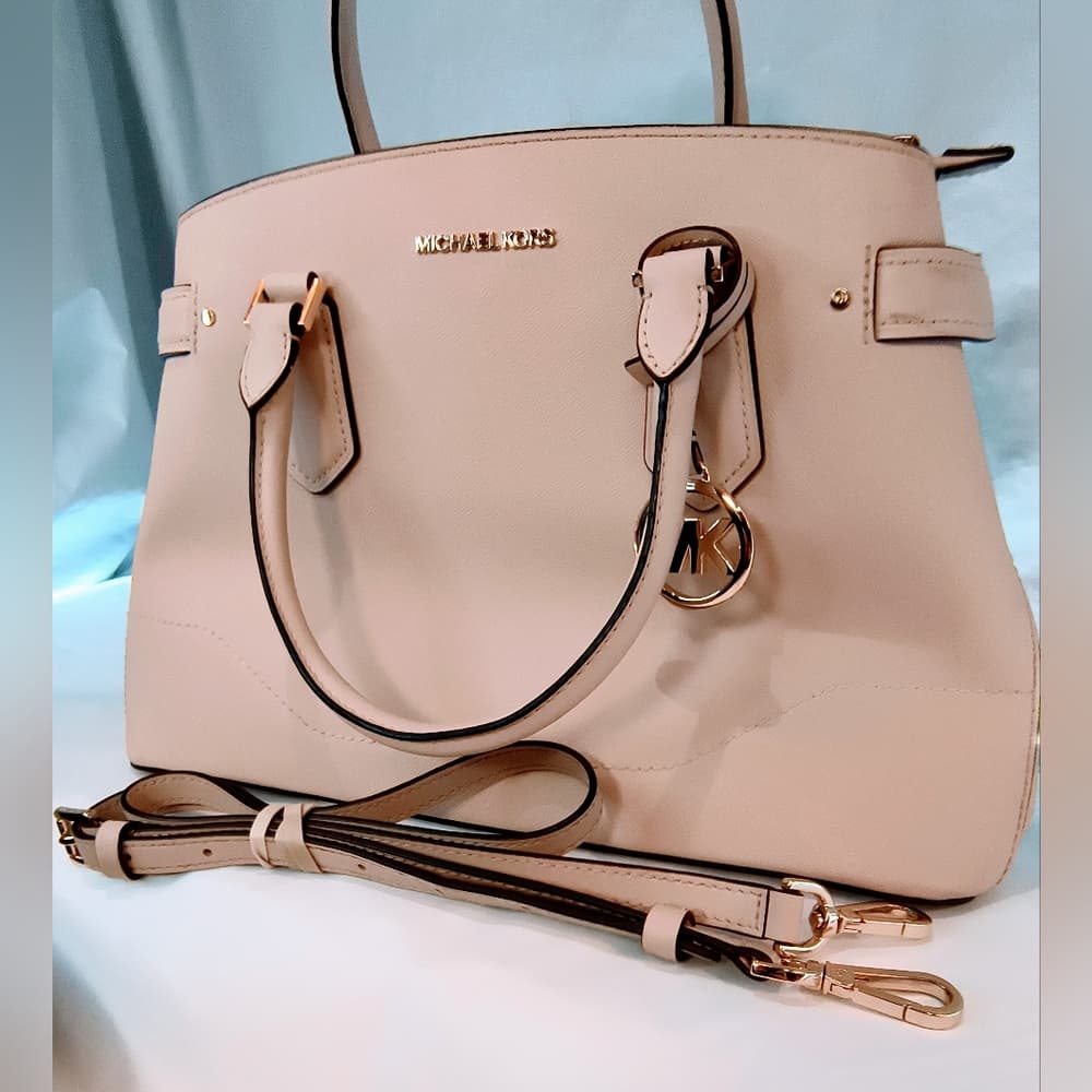 MICHAEL KORS Light Pink Lynn Saffiano Leather Satchel Bag