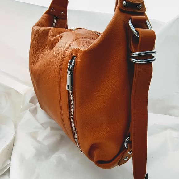 HESHE Elegant Brown Leather Shoulder Bag