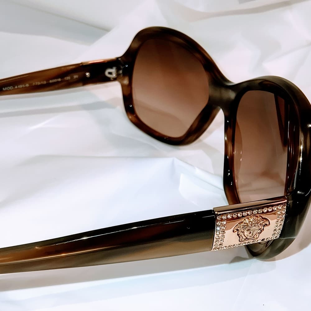 VERSACE Women's Tortoiseshell Sunglasses with Gold & Rhinestone Accents