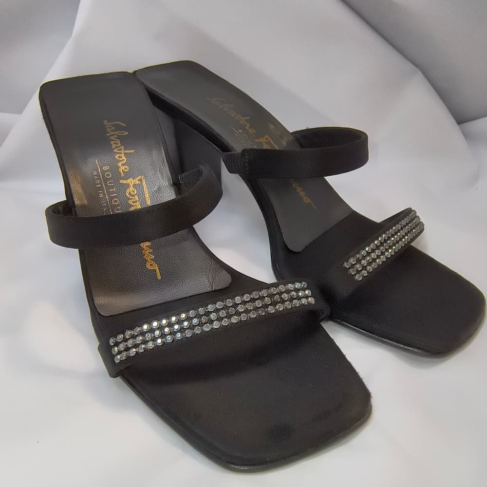 FERRAGAMO - Salvatore Ferragamo Satin & Crystal-Embellished Block Heel Sandals