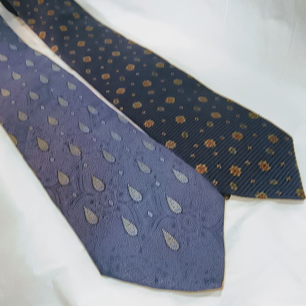 BALMAIN - 2 Pierre Balmain Blue Italian Silk Ties with Paisley & Floral Patterns
