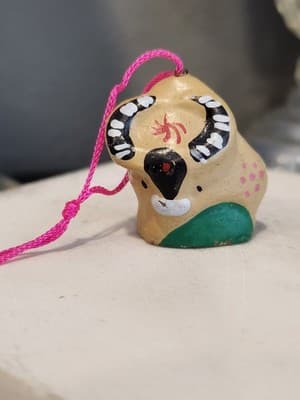 Hand Painted Ceramic Figurine Bull Hanging Ornament Mexico Folk Art