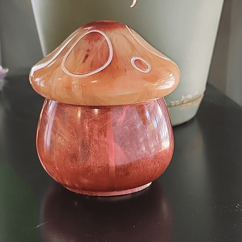 Retro Looking Orange and Yellow Mini Mushroom Jar Trinket Dish with Lid