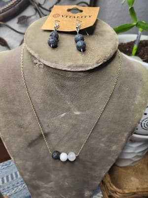 Black Lava Stone Other Gem Beads Earrings And Necklace Essential Oil Defuser