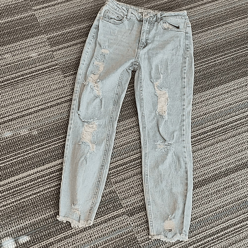 Tinseltown Light Wash Distressed Skinny Jeans Raw Hem Cropped