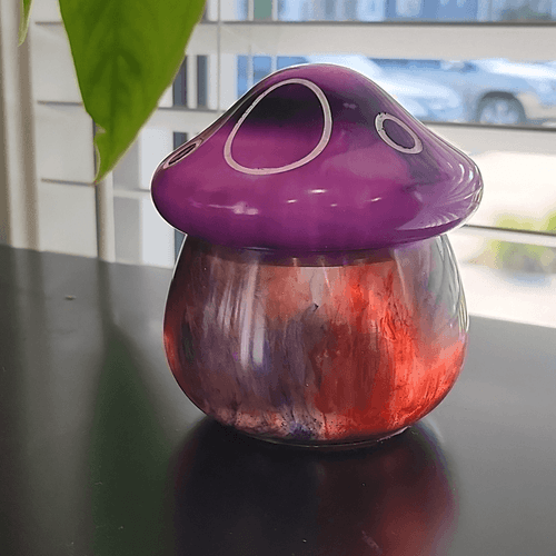 Purple Magic Colorful Swirly Mushroom Jar Trinket Dish with Lid