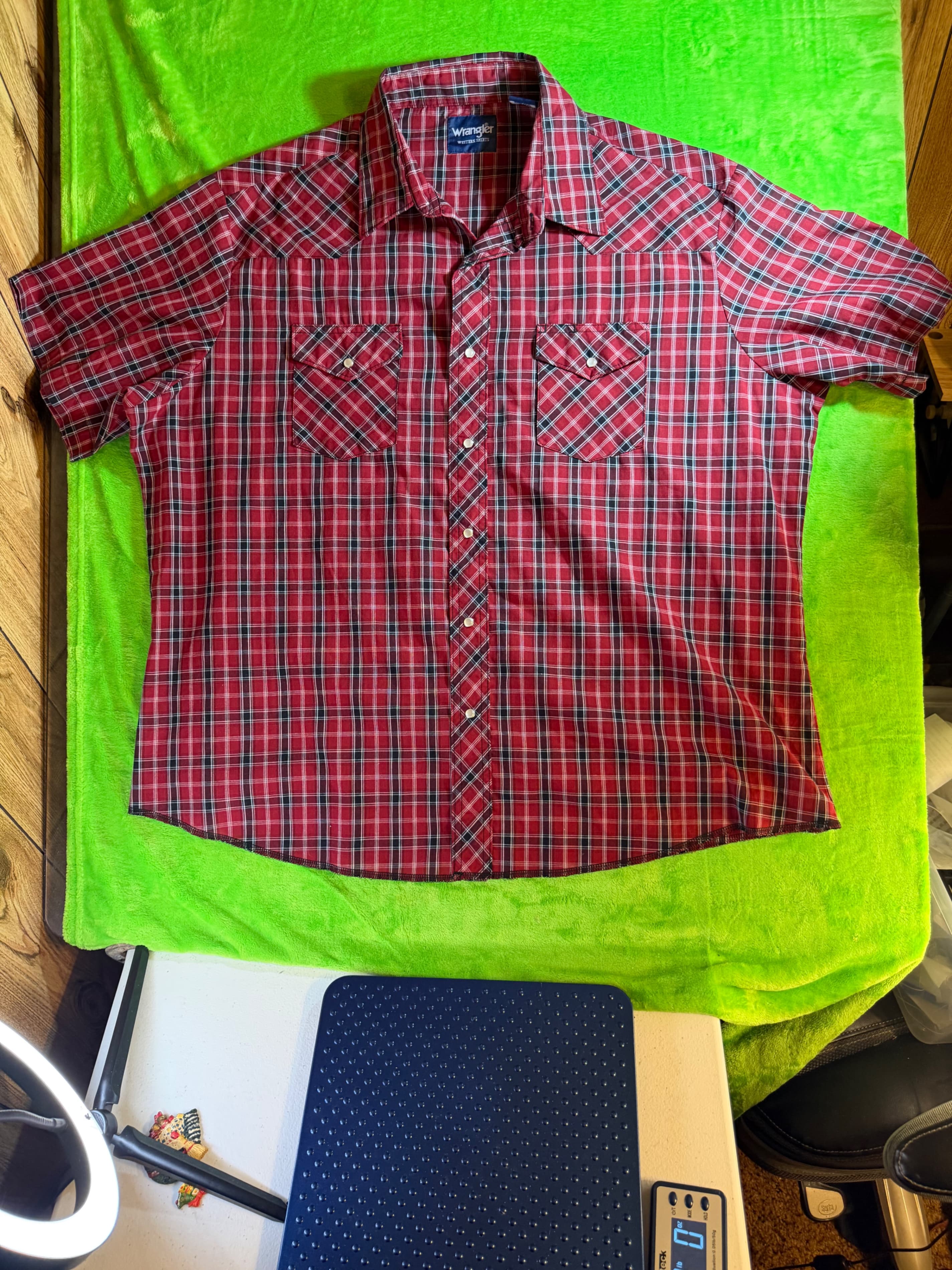 Wrangler Red Plaid Short Sleeve XXL Pearl Snap Western Shirt