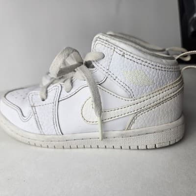 Nike Air Jordan 1 Mid TD White 640735-126 Little Kids Size 9C Shoes Sneakers