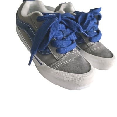 Vans Kids Knu Skool Skate Shoes Kid’s Size 13.5c Pop Grey Blue Stripe Sneakers