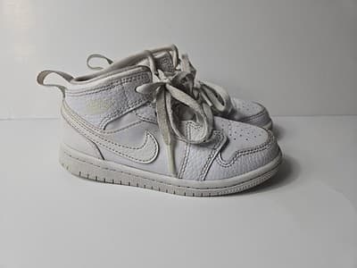 Air Jordan 1 Mid White Leather High Top Basketball Sneakers Kids 9c