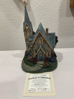 Thomas Kinkade Lamplight Village Church With Light Cord And Box Limited Edition
