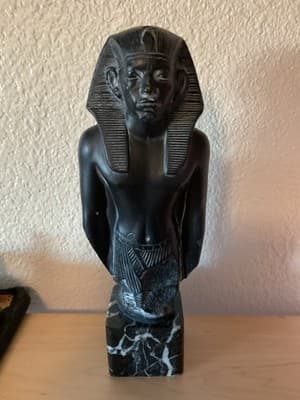 Pharaoh Amenemhat III Of Egypt, Replica With Marble Base Signed