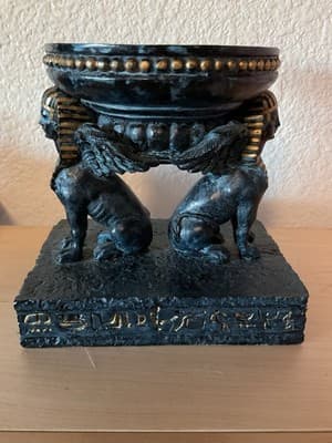 Egyptian Winged Double Sphinx God Of Royalty & Divine Power Pilar Candle Holder