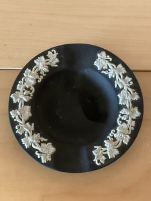Wedgwood Black Jasperware Small Ashtray, Grape Cluster and Leaf Design