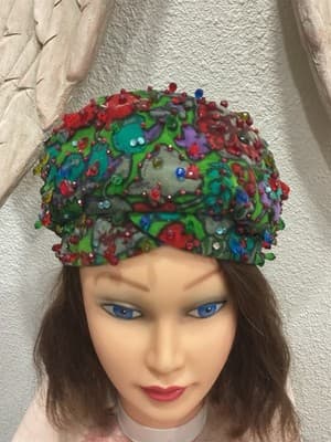 1960’s Women’s AUTHENTIC CHRISTIAN DIOR Velvet Colored Beaded Pillbox Hat