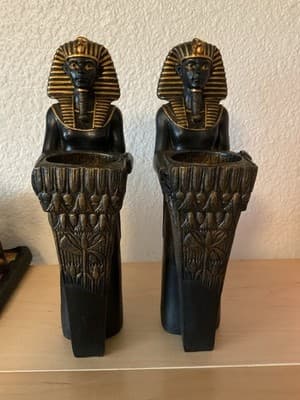 Vintage Pair Of Votive Candle Holders That Resemble Egypt’s King Tut