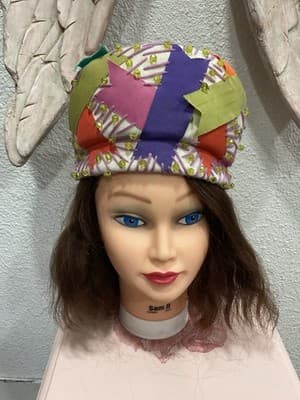 CHRISTIAN DIOR Authentic 1960’s Mod/Go-Go Ribbon, Velvet, Yarn, Bead Hat