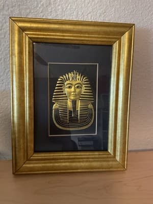 Ancient Egyptian Gold Embossed Mask Of King Tut In Gold Frame