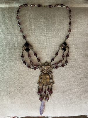 RARE 1800’s Purple Egyptian Revival Czech Glass & Rhinestone Jubilee Necklace