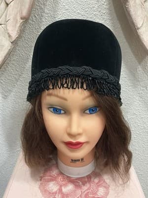 Authentic 1960’s CHRISTIAN DIOR Designer Black Velvet Beaded Hat RARE