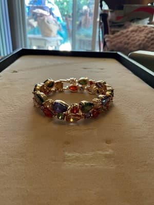 14k Gold Filled Multicolor Tennis Bracelet made w Swarovski Crystal Stone 7.5"